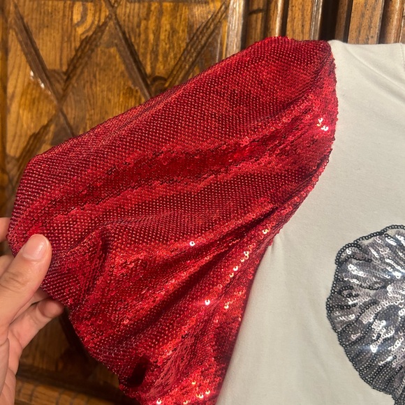 QUEEN OF SPARKLES Red Sequin Sleeve Elephant Tee - Picture 4 of 4